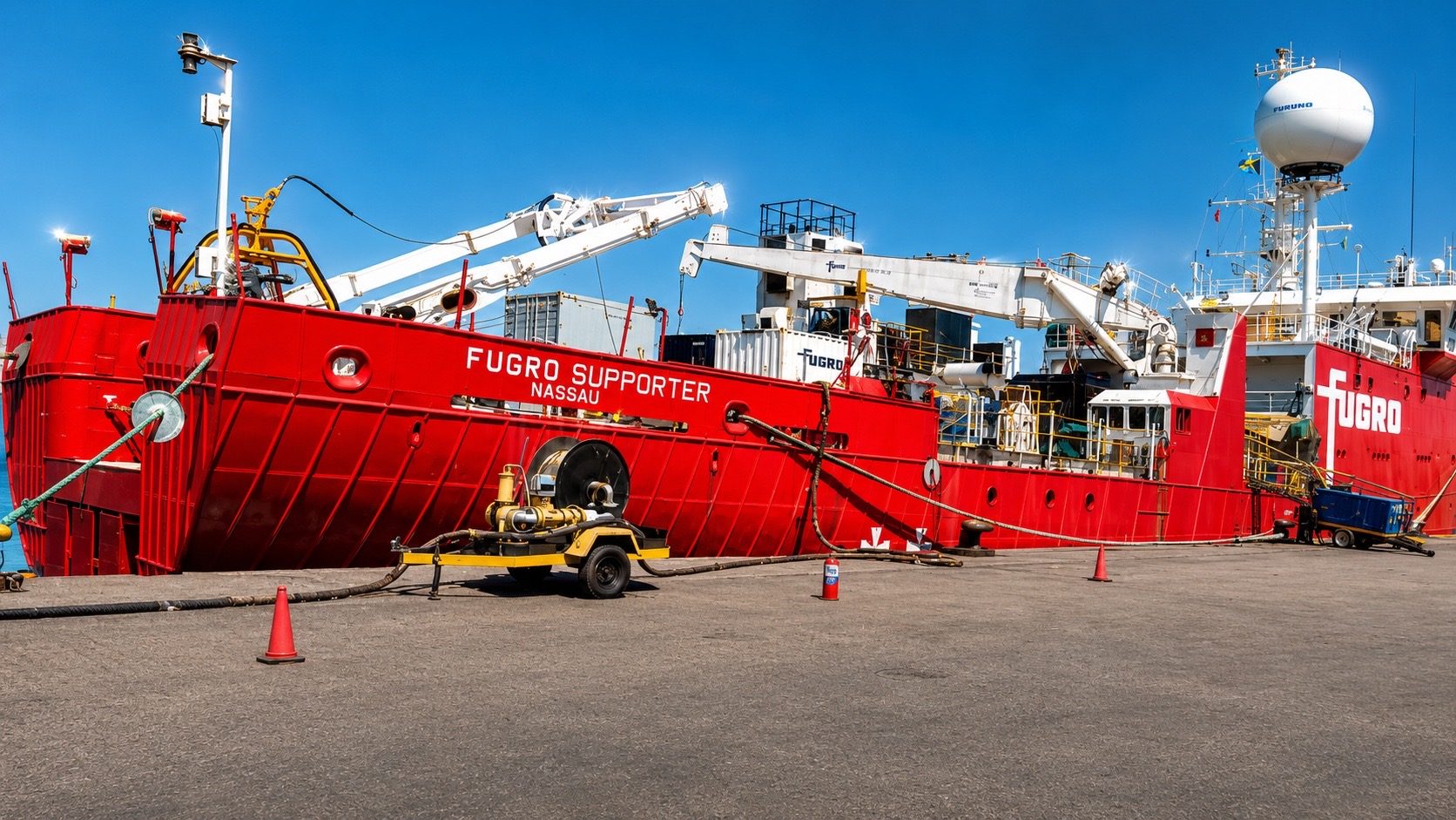 The survey vessel Fugro Supporter alongside the quay at the Port of Lüderitz, Namibia: Afrishore port agency and quayside support for an Orange Basin survey campaign